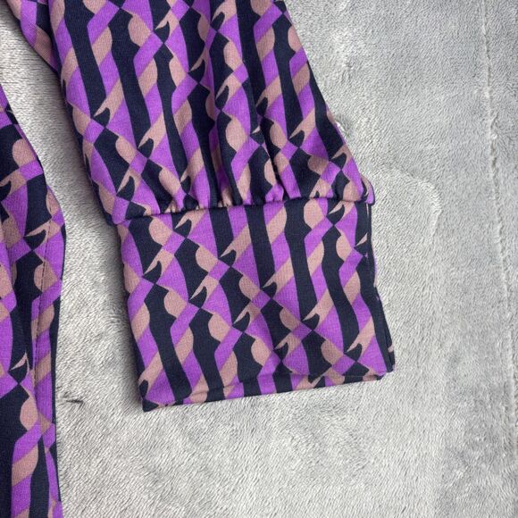 Liz Claiborne Shirt Womens 3X Bright Violet Geo V-Neck Tie Front Long Sleeve - Picture 16 of 16